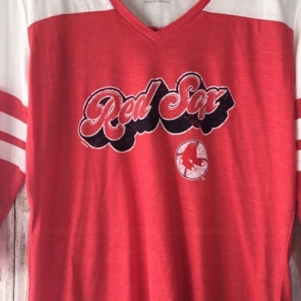 Boston Red Sox Women’s 3/4 Sleeve Tee Red White MLB Baseball Shirt M - Picture 2 of 5